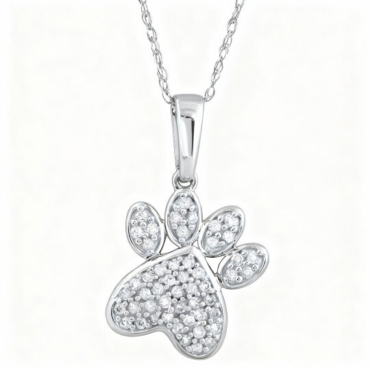 10K White Gold Diamond Paw Pendant Necklace