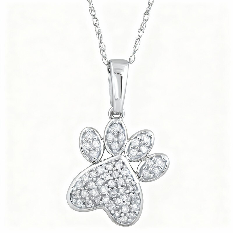 14K White Gold Diamond Paw Pendant Necklace-1