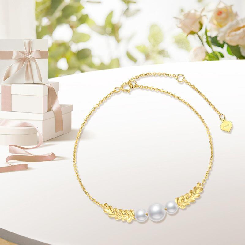 Pulsera con dije de hojas de oro de 14 quilates, diamantes y perlas-3