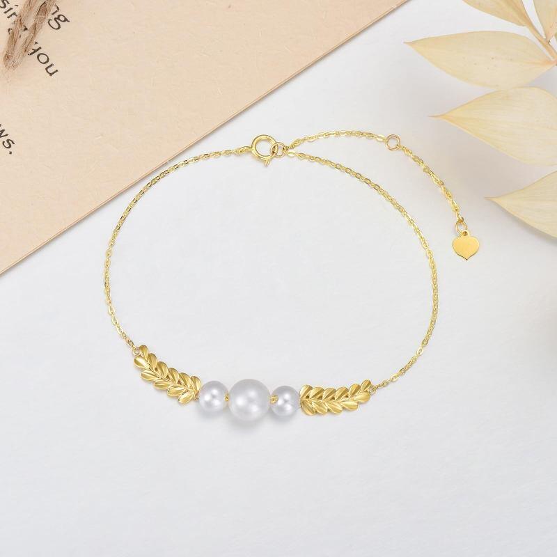 Pulsera con dije de hojas de oro de 14 quilates, diamantes y perlas-5