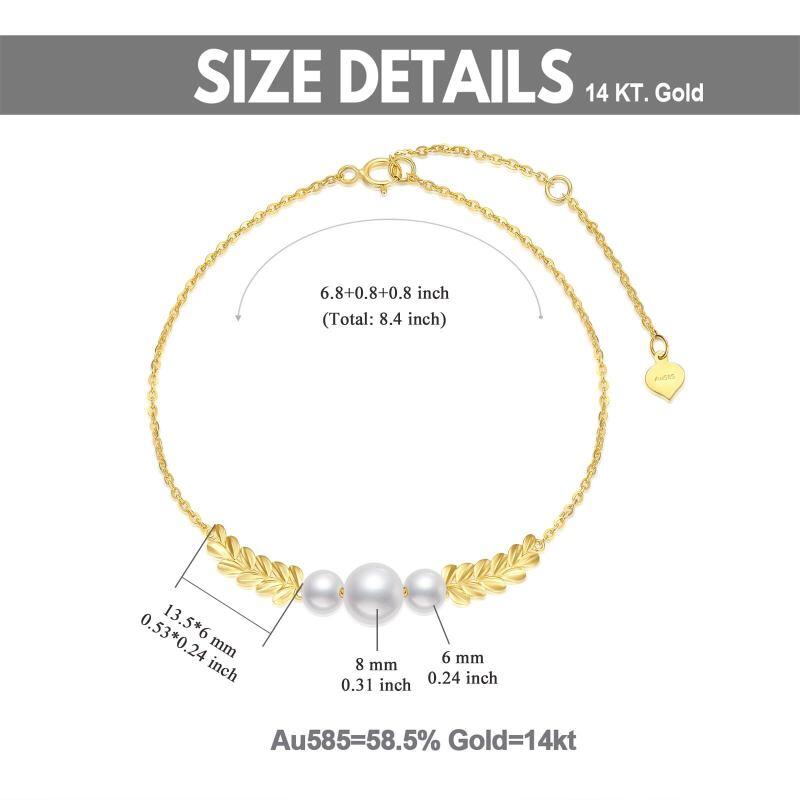 Pulsera con dije de hojas de oro de 14 quilates, diamantes y perlas-6