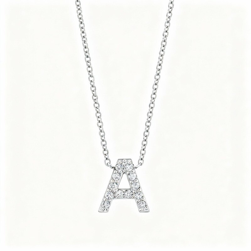 Collier pendentif personnalisé en or blanc 14 carats et diamants avec initiale-1