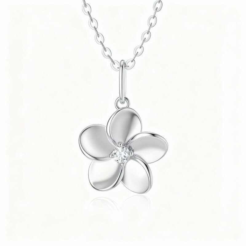 Collar con colgante de plumeria de oro blanco de 18 quilates y diamantes-1