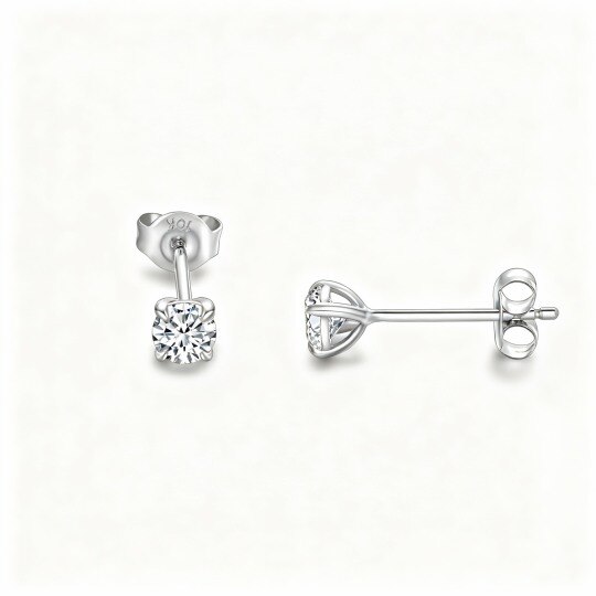 10K White Gold Diamond Round Stud Earrings