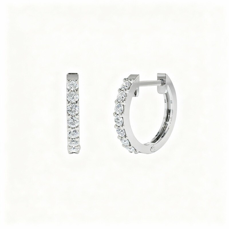 Boucles d'oreilles créoles en or blanc 10 carats serties de diamants, modèle Sisters-1
