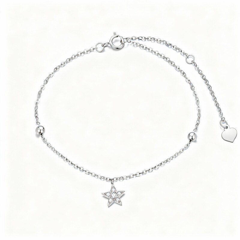 Pulsera con dije de estrella de oro blanco de 18 quilates y diamantes-1