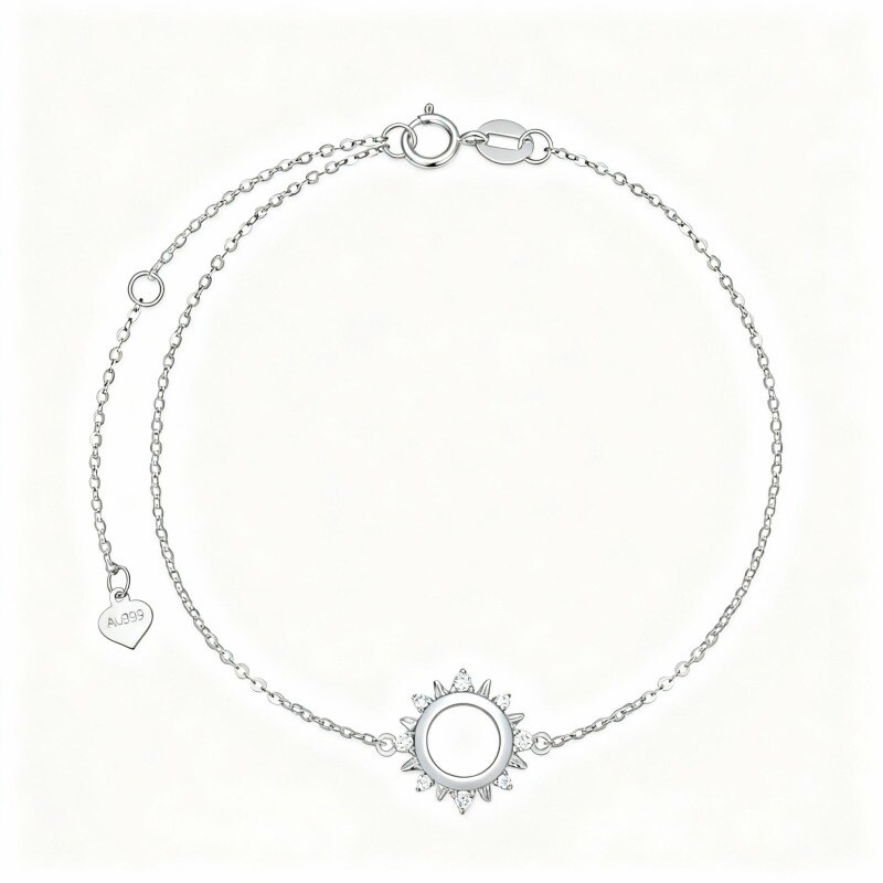 Bracelet à breloques soleil en or blanc 10 carats et diamants-1