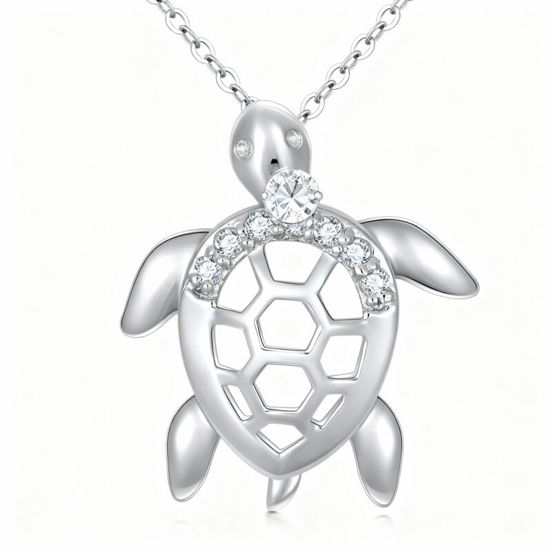 10K White Gold Diamond Tortoise & Sea Turtle Pendant Necklace-1