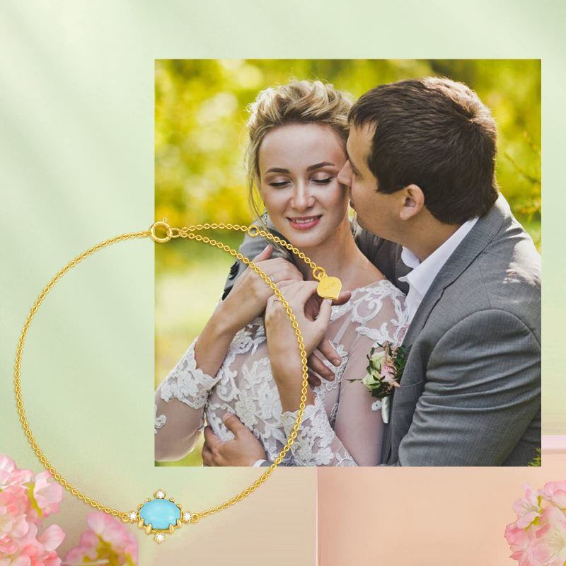 Pulseira com pendente em ouro 14K, diamante e turquesa-2