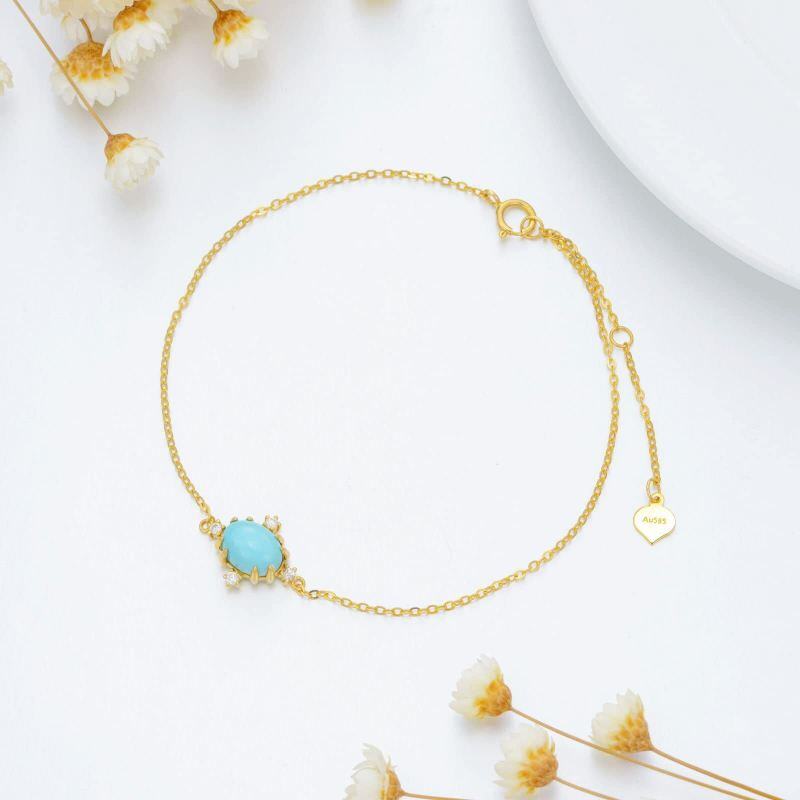 Pulseira com pendente em ouro 14K, diamante e turquesa-3