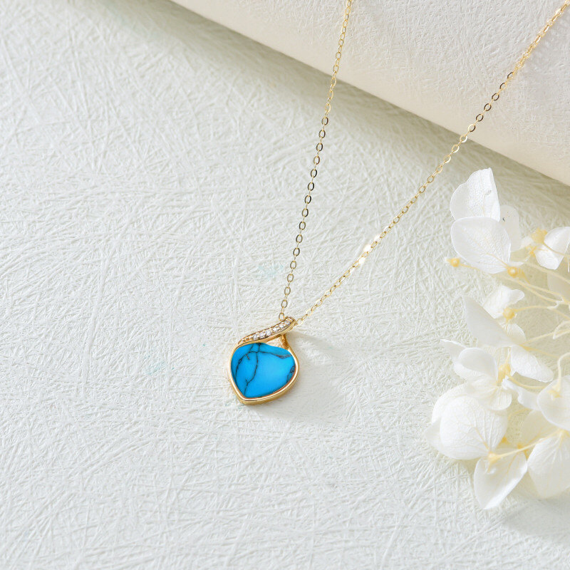 10K White Gold Diamond & Turquoise Heart Pendant Necklace-4