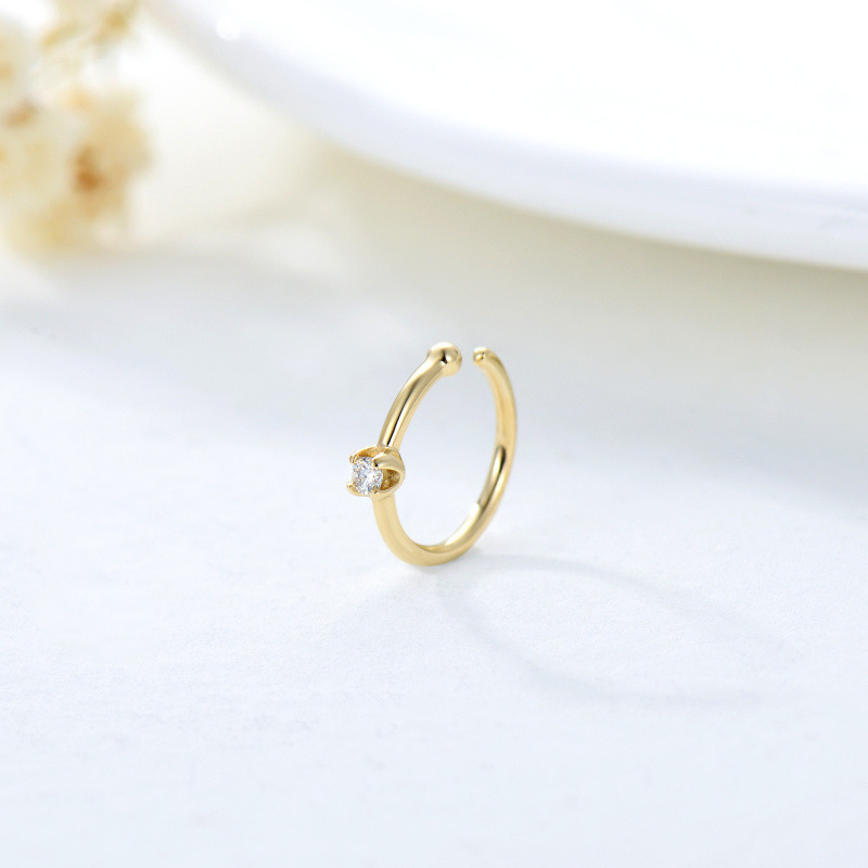 14K Gold Diamond Flowers Nose Ring-3