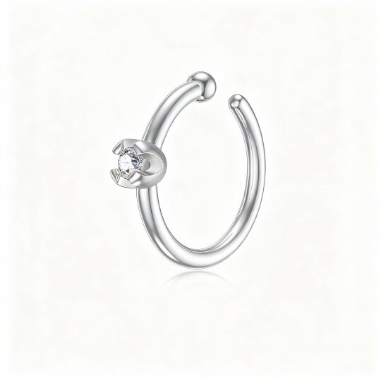 Anillo nasal de oro blanco de 10 quilates con diamantes y flores silvestres