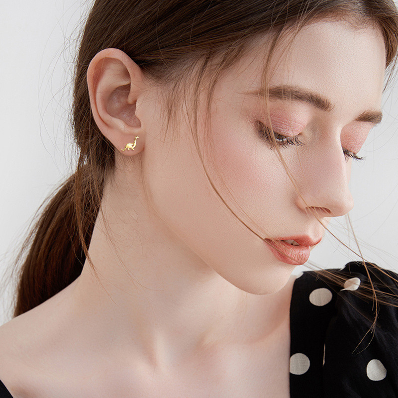 10K White Gold Dinosaur Stud Earrings-2