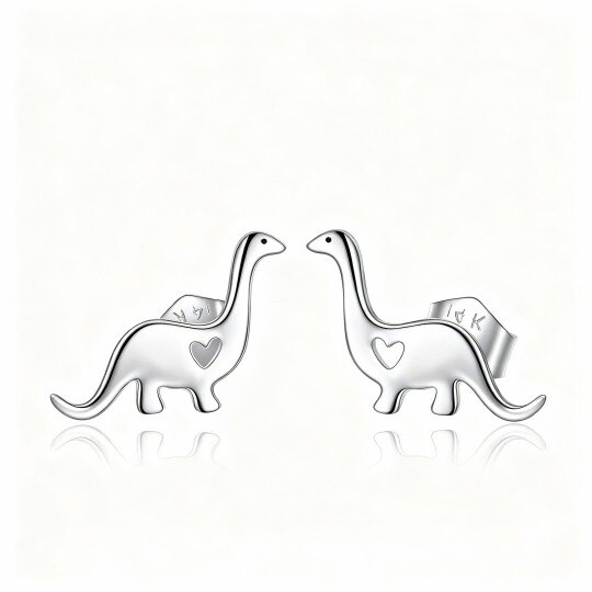 14K White Gold Dinosaur Stud Earrings