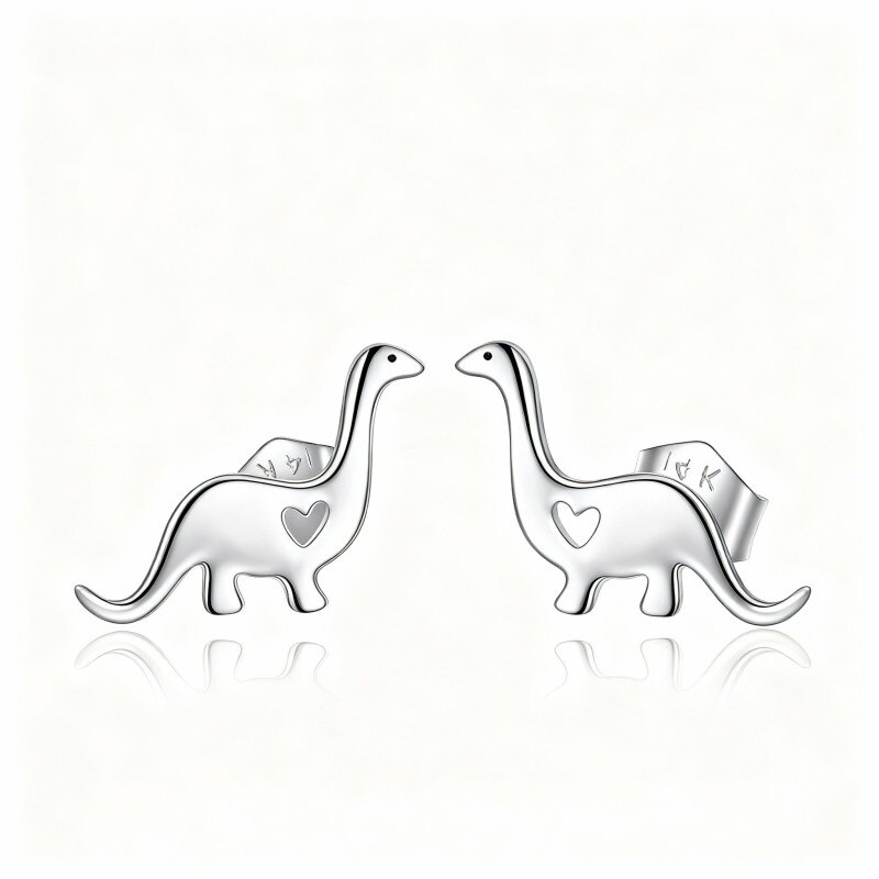 10K White Gold Dinosaur Stud Earrings-1