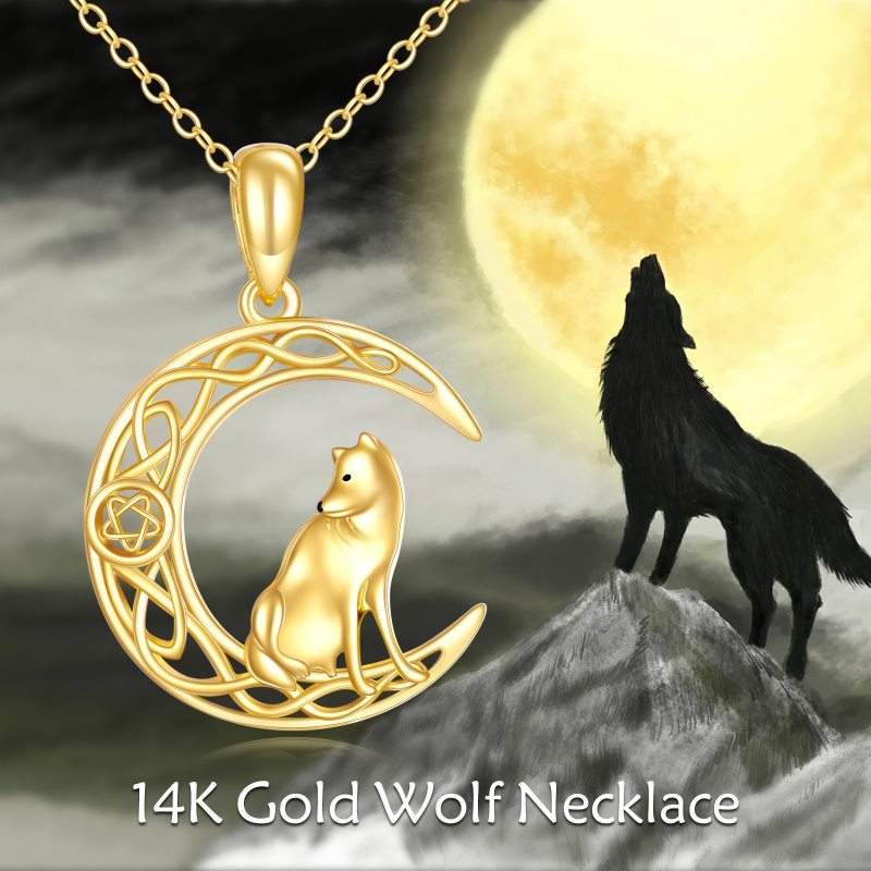 Collar de oro de 18 quilates con nudo celta, luna y estrella para mujer-6