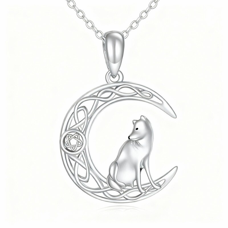 Collar con colgante de perro, nudo celta, luna y estrella en oro blanco de 10 quilates-8
