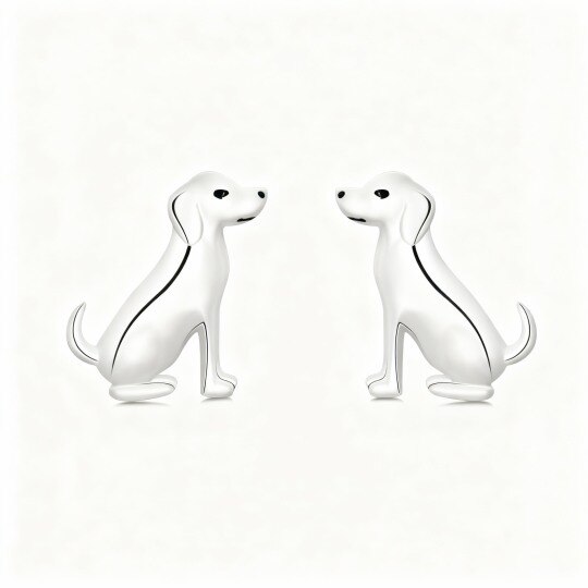 Pendientes de oro blanco de 10 quilates con forma de perro