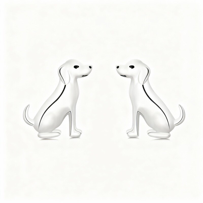 Pendientes de oro blanco de 10 quilates con forma de perro-9