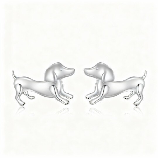 10K White Gold Dog Stud Earrings