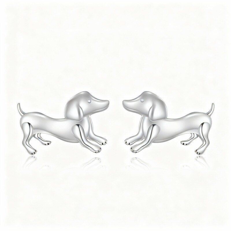 Pendientes de oro blanco de 10 quilates con forma de perro-10