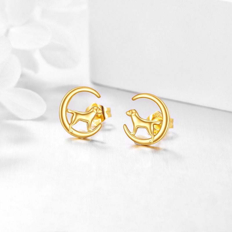 Pendientes de oro de 10 quilates con forma de perro-4