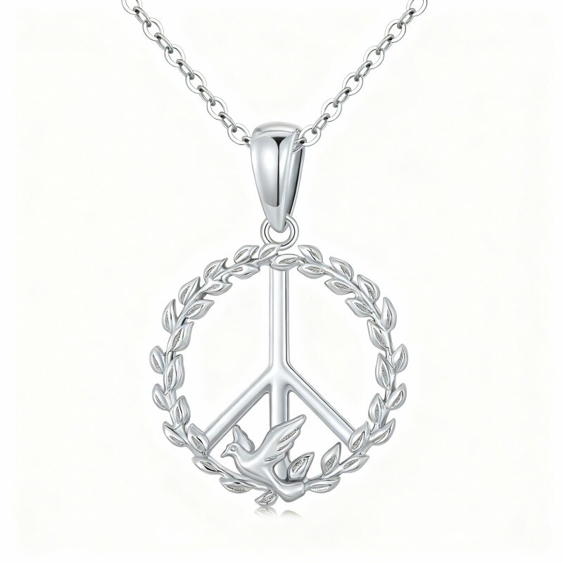 Collier pendentif colombe en or blanc 14 carats-1