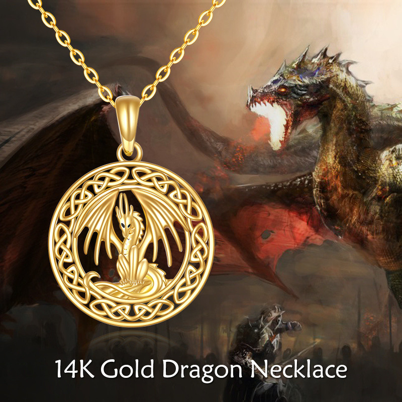 Collier pendentif en or 14 carats avec dragon et nœud celtique-3