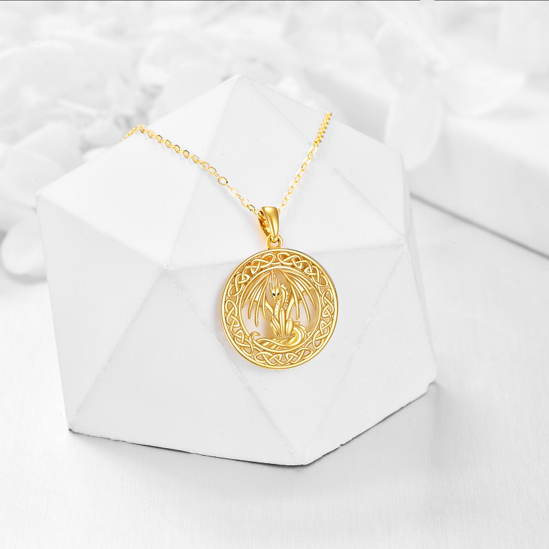 Collier pendentif en or 14 carats avec dragon et nœud celtique-5