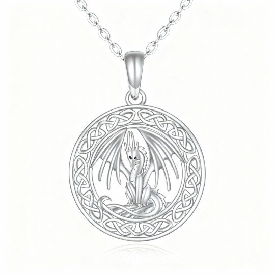 Collier pendentif en or blanc 10 carats avec dragon et nœud celtique