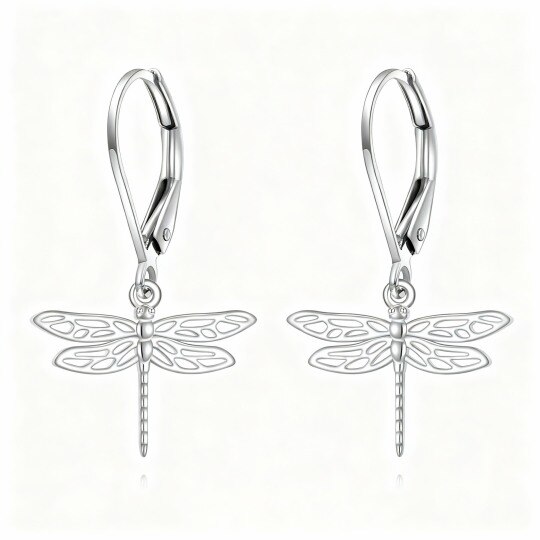 14K White Gold Dragonfly Drop Earrings