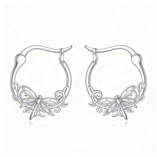 10K White Gold Dragonfly Hoop Earrings