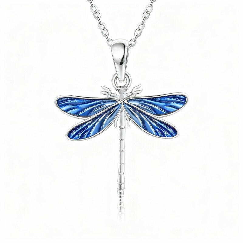 10K White Gold Dragonfly Pendant Necklace-19