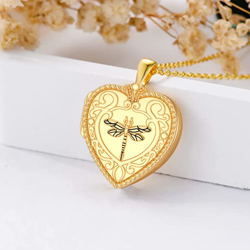 Collar con colgante de libélula y foto personalizada en oro de 14 quilates-4