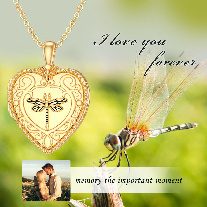 Collar con colgante de libélula y foto personalizada en oro de 14 quilates-6