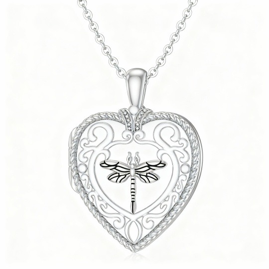 Collar con colgante de libélula y foto personalizada en oro blanco de 10 quilates