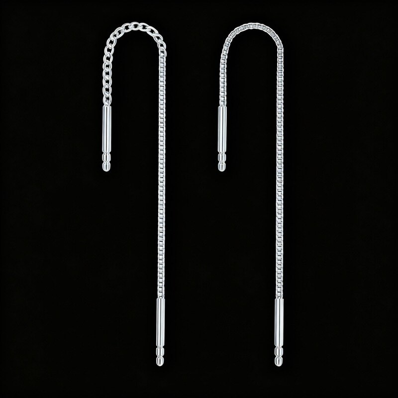 Boucles d'oreilles pendantes en or blanc 10 carats-1