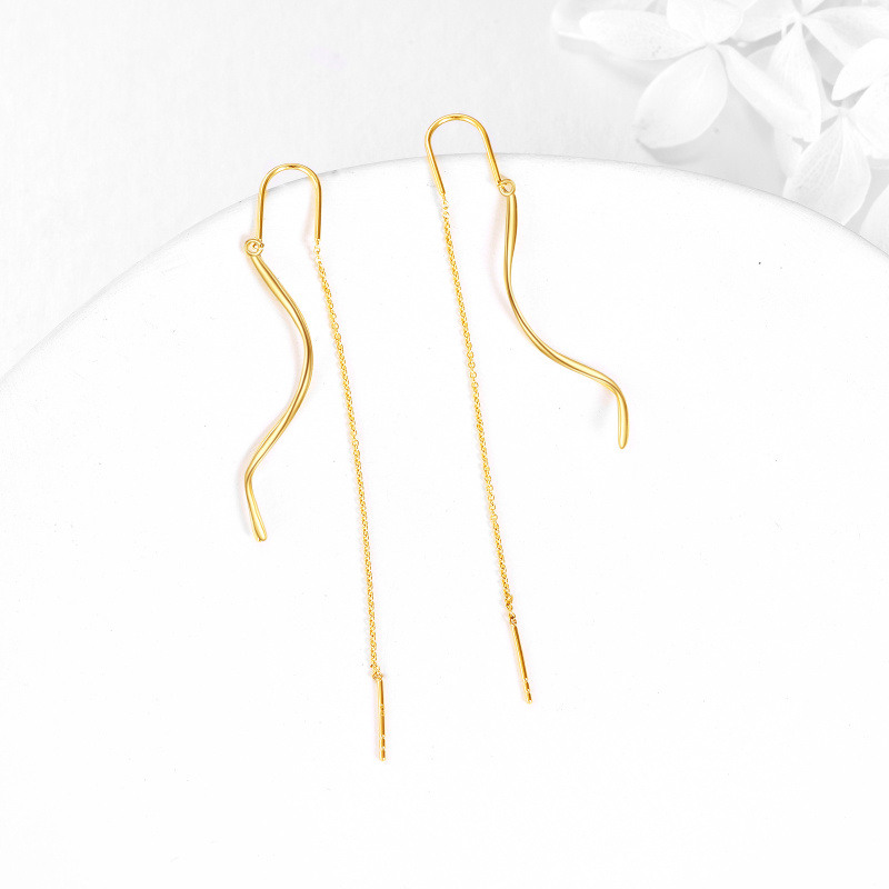 14K Yellow Gold Pull Through Threader Tassel Drop Earrings-4