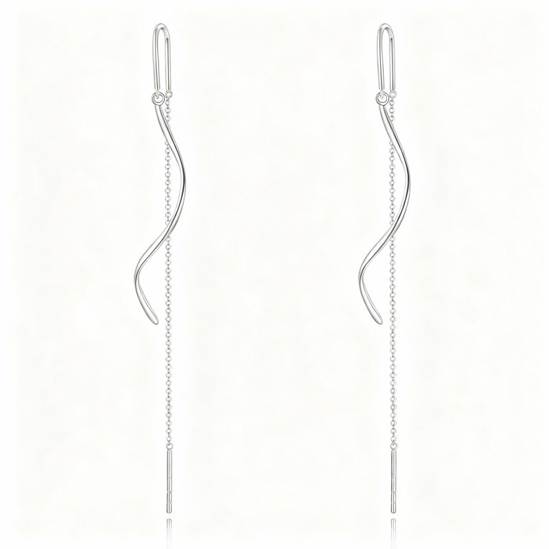 Boucles d'oreilles pendantes en platine plaqué or blanc-1