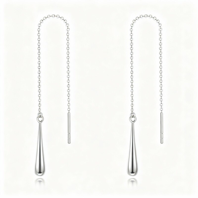 Boucles d'oreilles pendantes en or blanc 10 carats-1