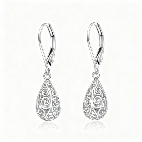 Pendientes colgantes de oro blanco de 9 quilates con forma de gota y filigrana