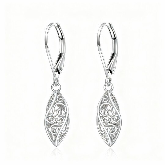 14K White Gold Drop Shape Lever-back Earrings