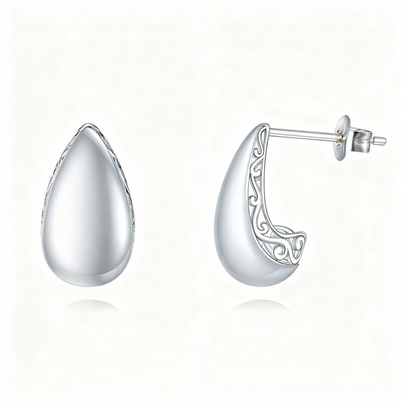 Platinum with White Gold Plated Drop Shape Stud Earrings-1