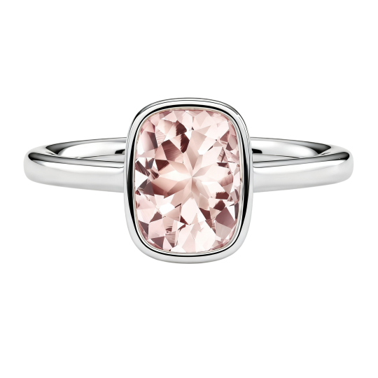 Anillo de compromiso de oro blanco de 10 quilates con morganita de talla cojín alargada