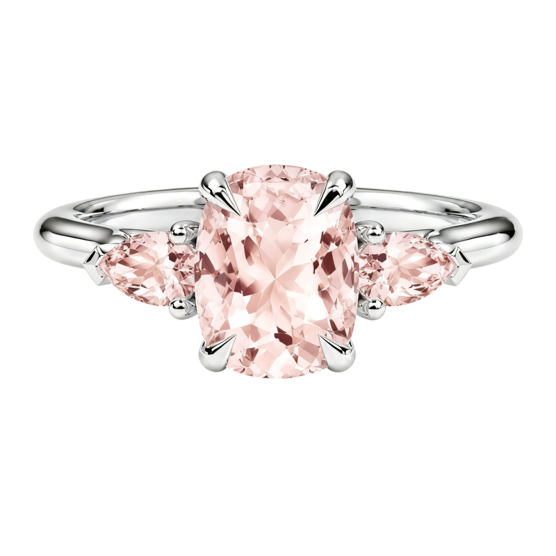 Anillo de compromiso de oro blanco de 10 quilates con morganita de talla cojín alargada-9