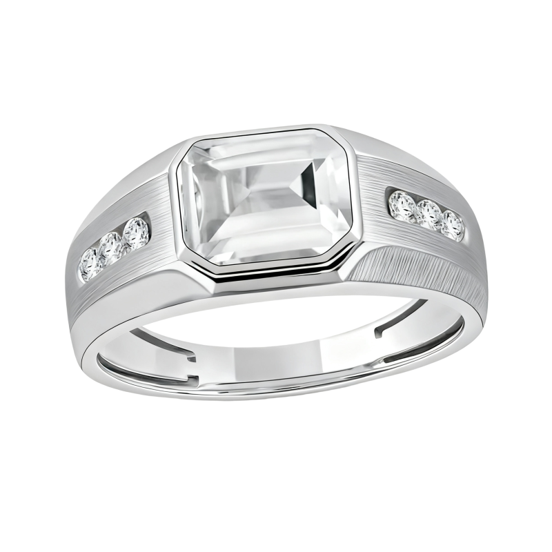 Anillo de oro blanco de 10 quilates con piedra natal de talla esmeralda para hombre.-17