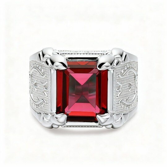 Bague personnalisée en or blanc 10 carats avec taille émeraude pour homme
