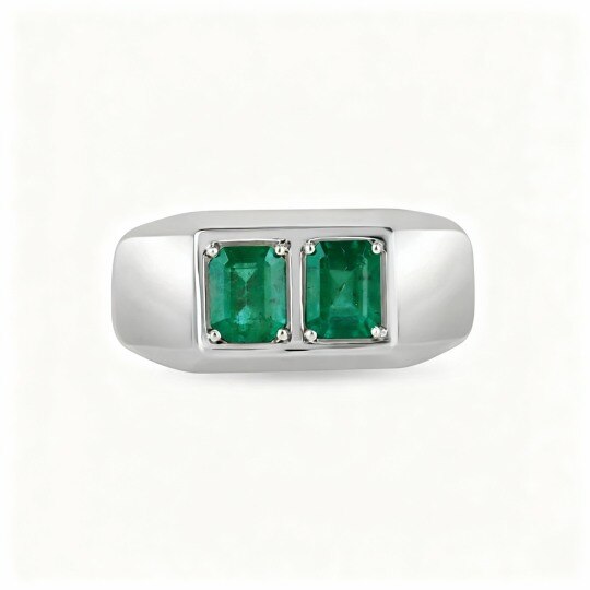 10K White Gold Emerald Cut Emerald Custom Ring for Men