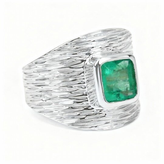 10K White Gold Emerald Cut Emerald Square Ring for Men